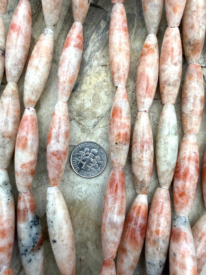 Sunstone HUGE Rice Beads 10x38mm 16 Inch Strand/10 Beads