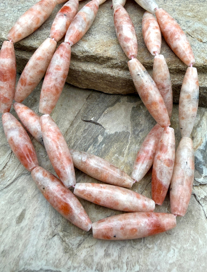 Sunstone HUGE Rice Beads 10x38mm 16 Inch Strand/10 Beads