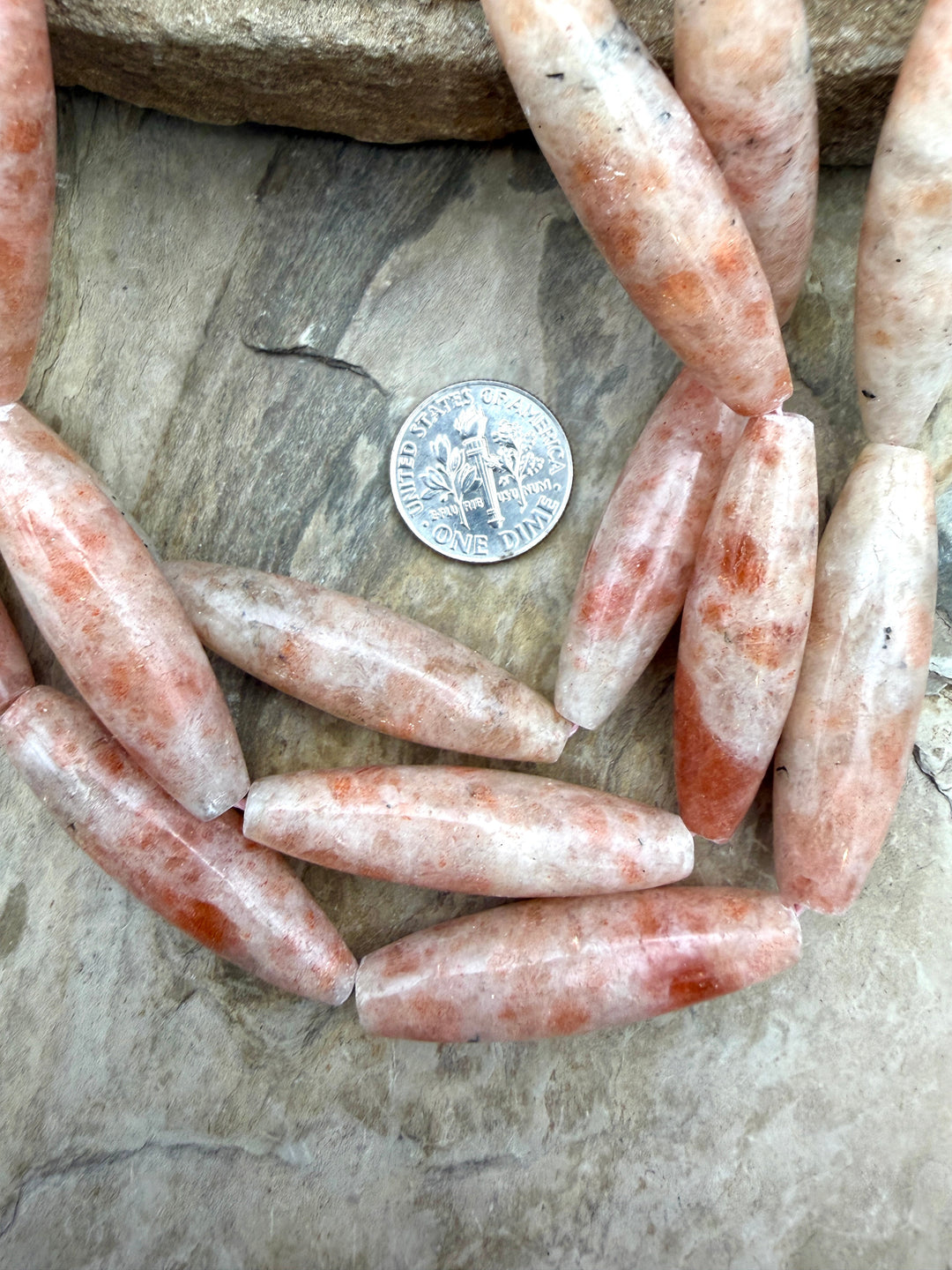 Sunstone HUGE Rice Beads 10x38mm 16 Inch Strand/10 Beads