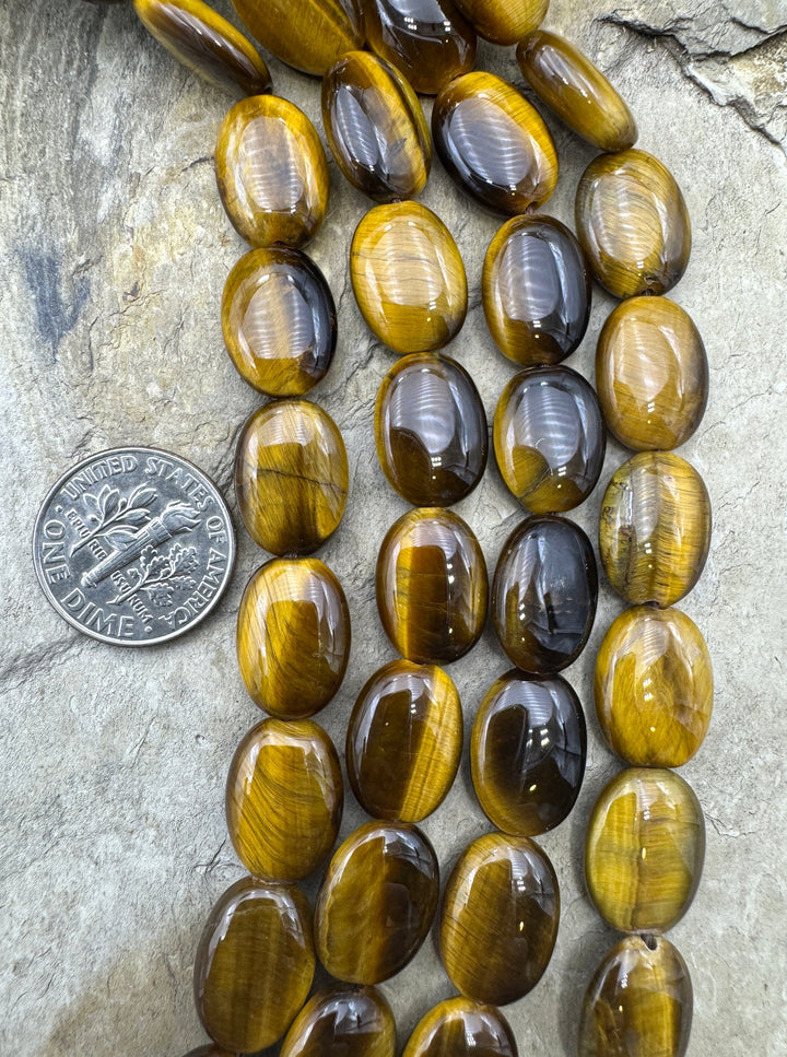 Tiger Eye 10x14mm Oval Beads 16 inch Strand - Tiger Eye