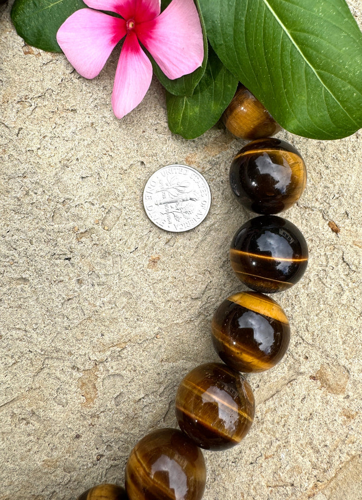 Tiger’s Eye BIG 18mm Round Bead Strand 16 Inch Strand