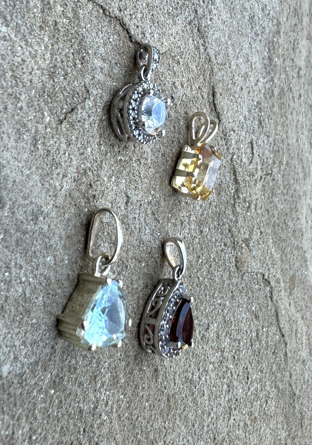 Tiny Sterling Silver Pendant with Faceted Stones See