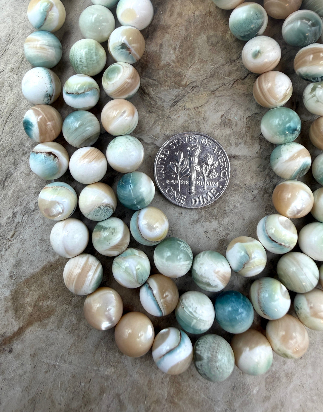 Turbo Marmoratus Shell 10mm Beads ONE 16 Inch Strand