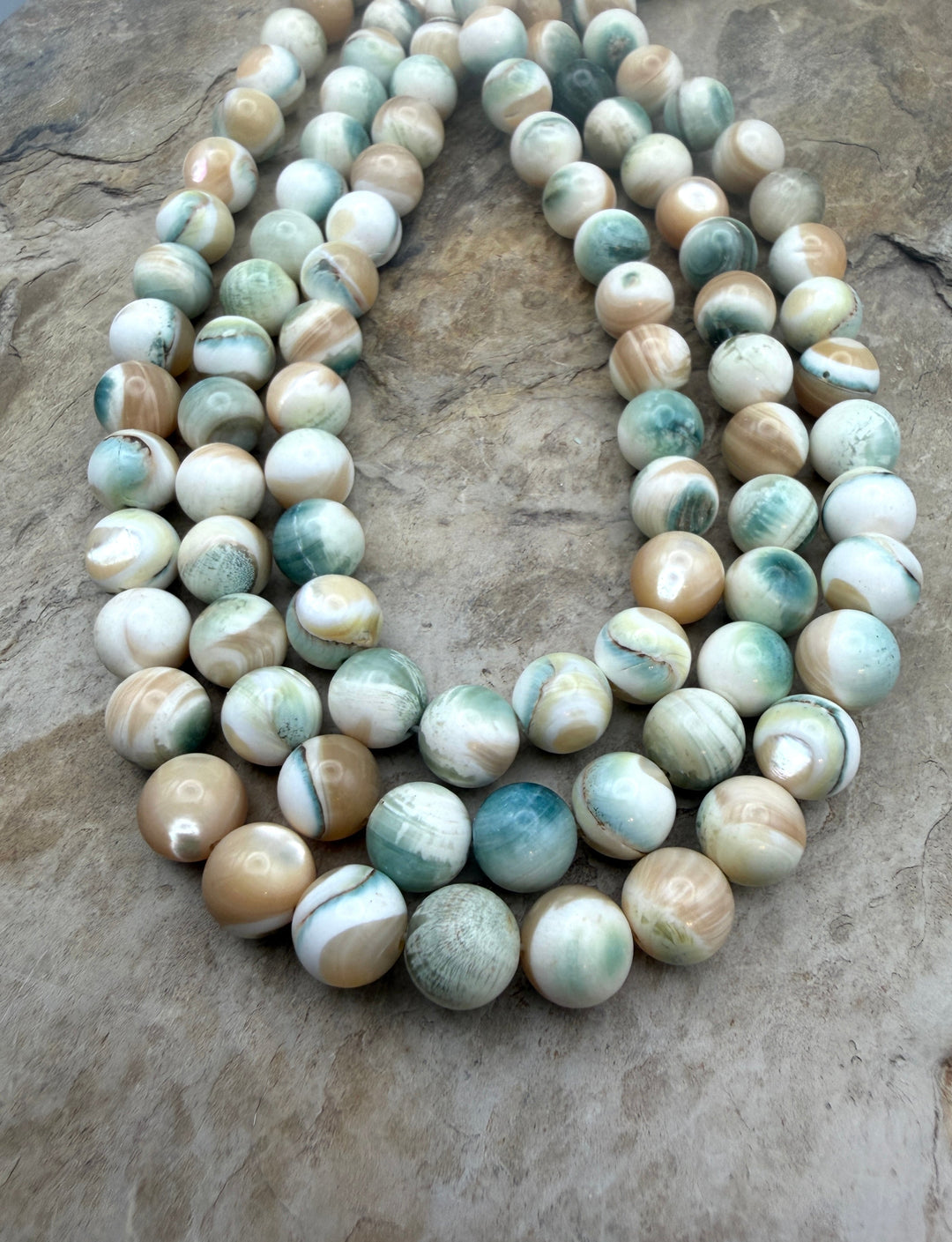 Turbo Marmoratus Shell 10mm Beads ONE 16 Inch Strand