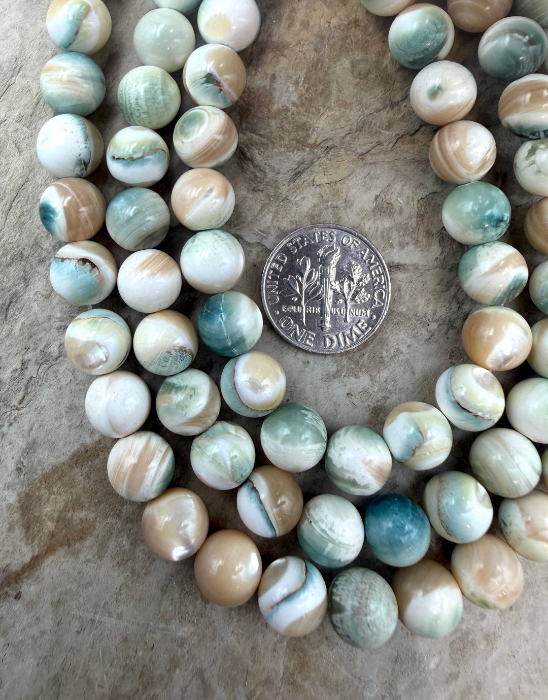 Turbo Marmoratus Shell 10mm Beads ONE 16 Inch Strand