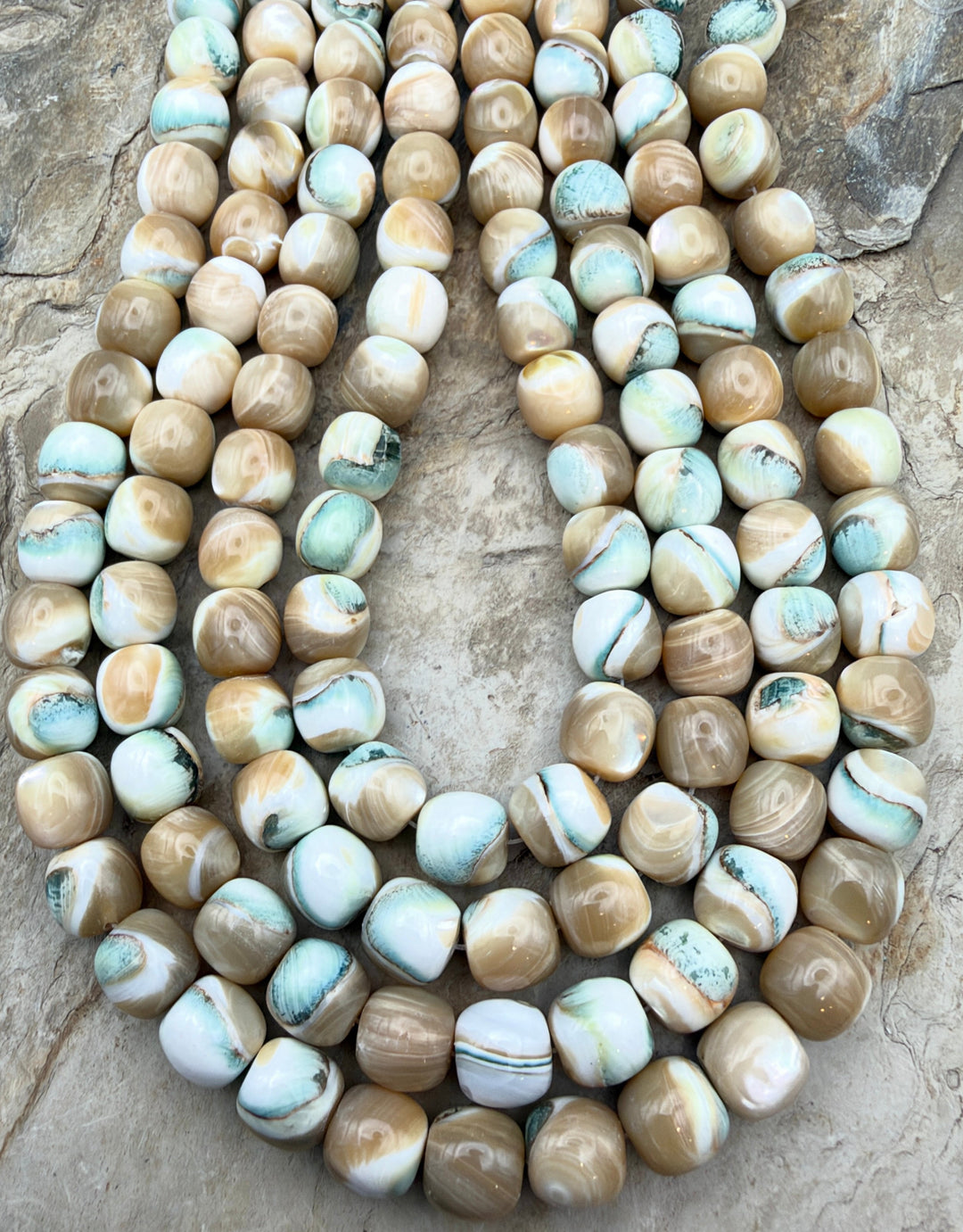 Turbo Marmoratus Shell 10mm Drum Shaped Beads ONE 15 Inch
