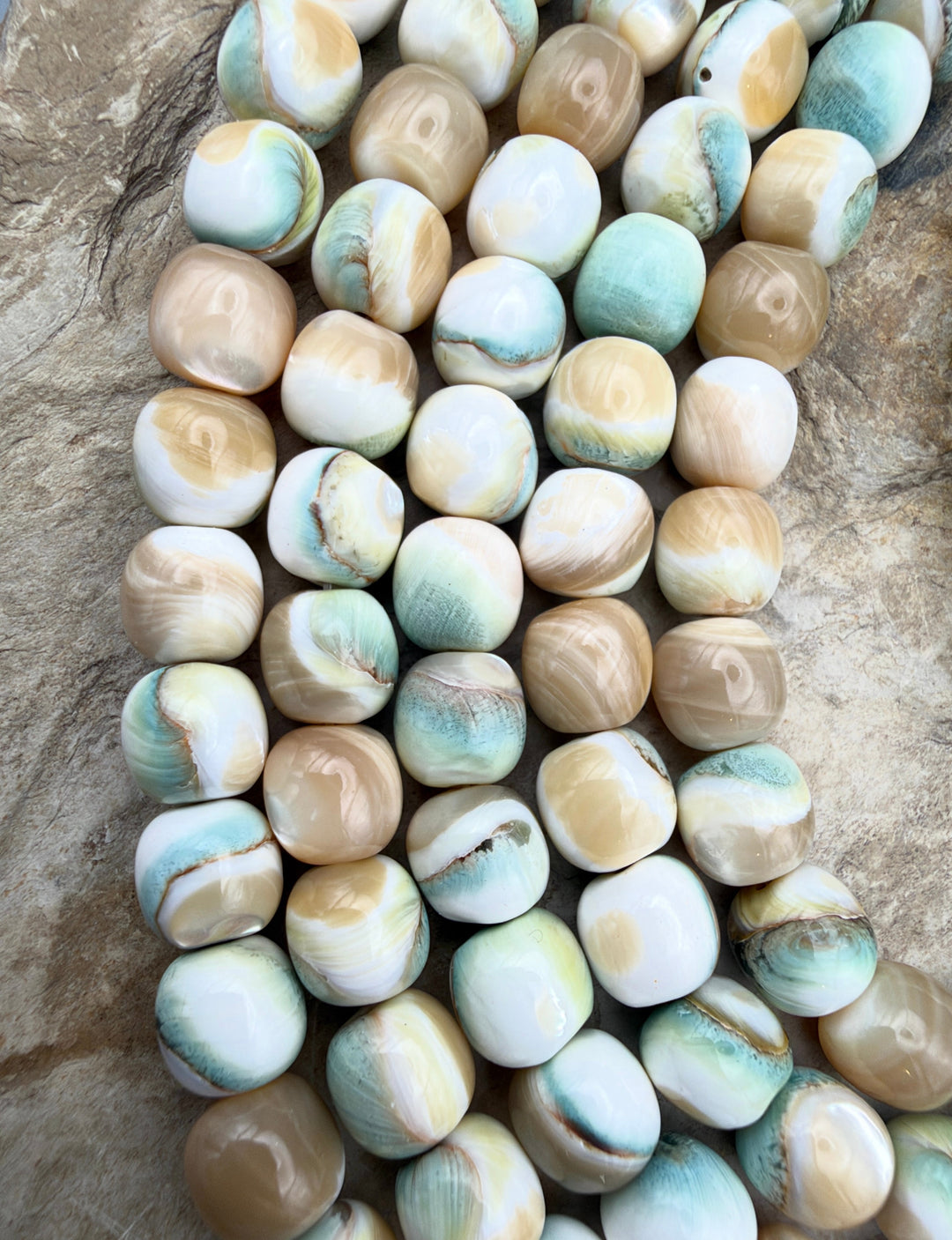 Turbo Marmoratus Shell 8mm Drum Shaped Beads ONE 15 Inch