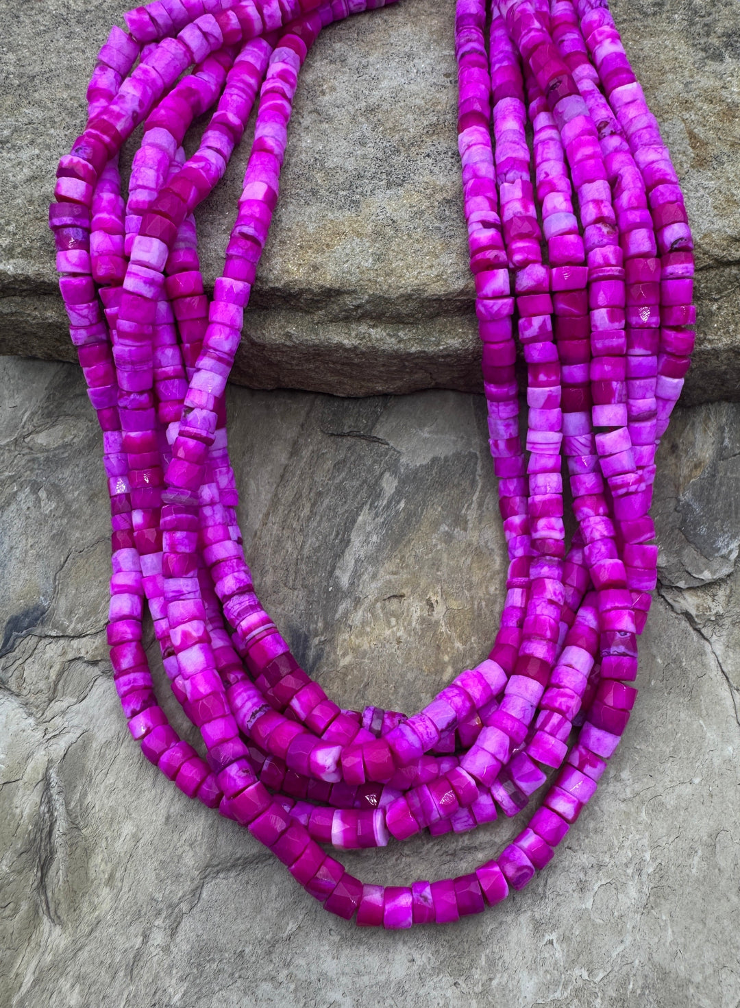 Tye Dye Hot Pink Opal (Dyed) 6mm Faceted Heishi Beads 16