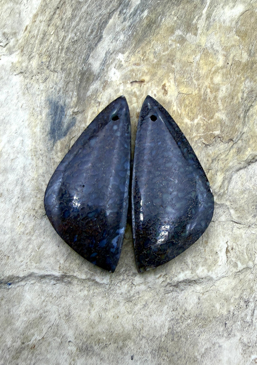 Utah Dinosaur Bone Matching Earring Slab Bead Pair 16x35mm