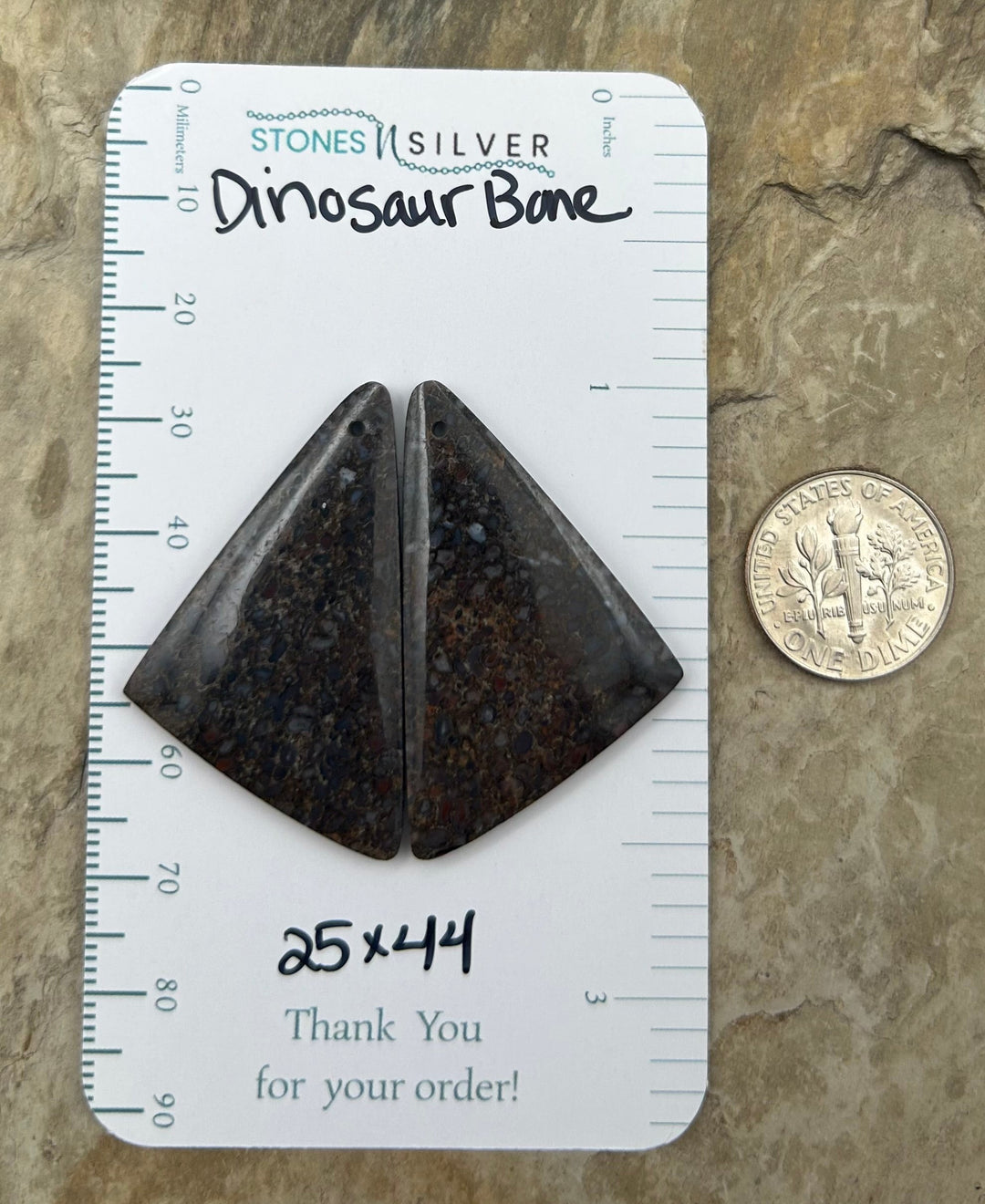 Utah Dinosaur Bone Matching Earring Slab Bead Pair 25x44mm