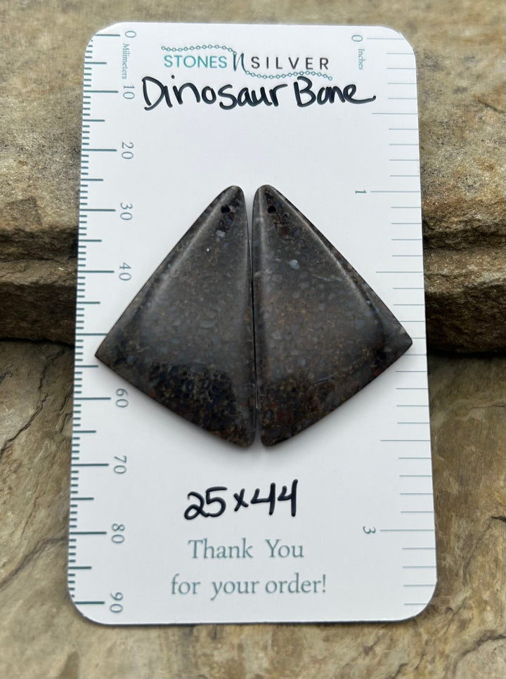Utah Dinosaur Bone Matching Earring Slab Bead Pair 25x44mm