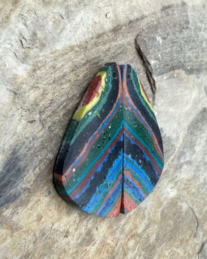 VINTAGE Rainbow Calsilica Earring Slab Bead Pair 15x30mm