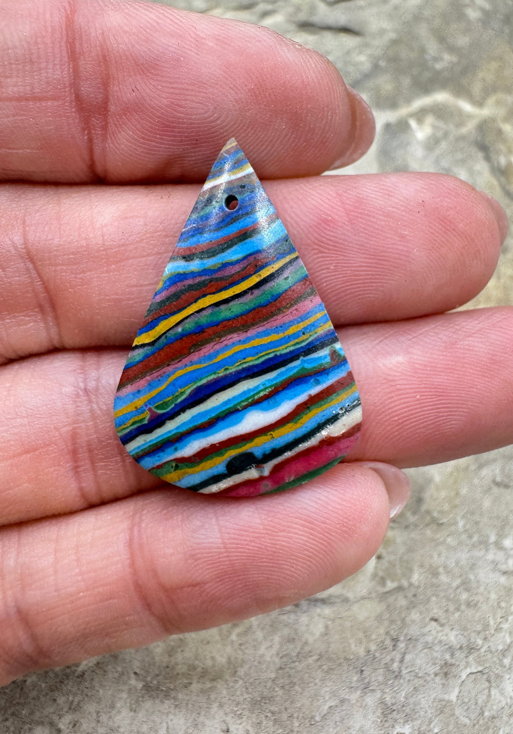 Vintage Rainbow Calsillica (Mexico) Focal Pendant Bead