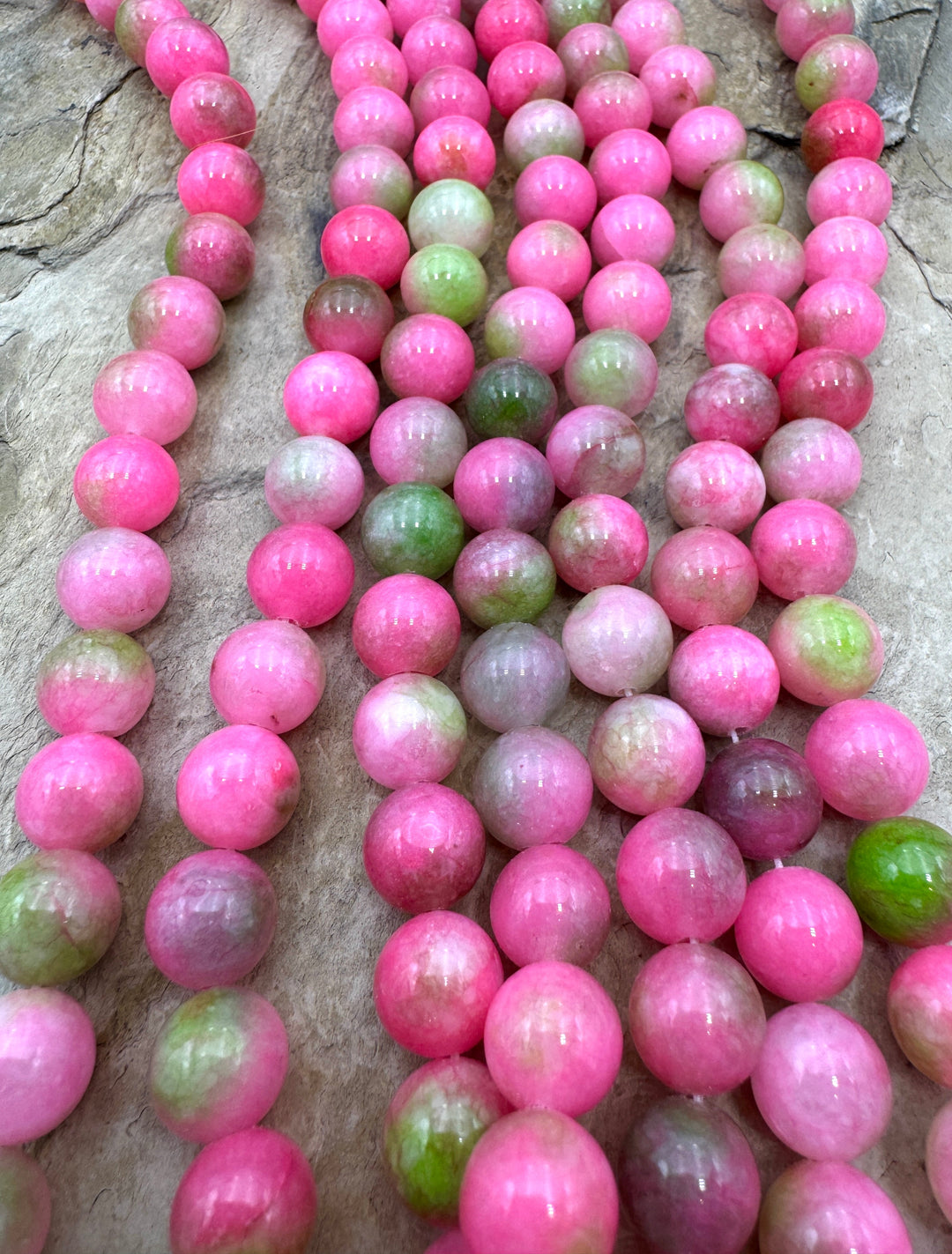 Watermellon Candy Jade (Dyed) 10mm Round Beads 15 Inch