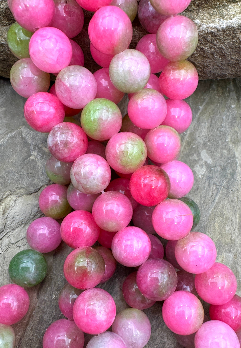 Watermellon Candy Jade (Dyed) 10mm Round Beads 15 Inch