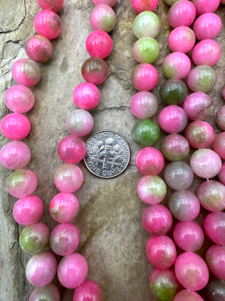 Watermellon Candy Jade (Dyed) 10mm Round Beads 15 Inch