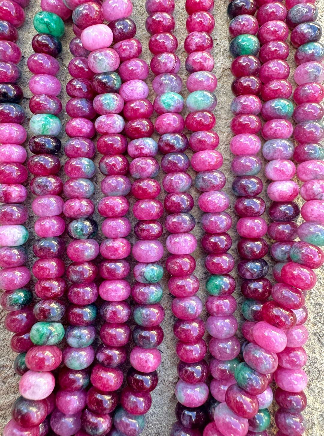 Watermelon Agate (Color Enhanced) 6x4mm Rondelle Beads 15.5