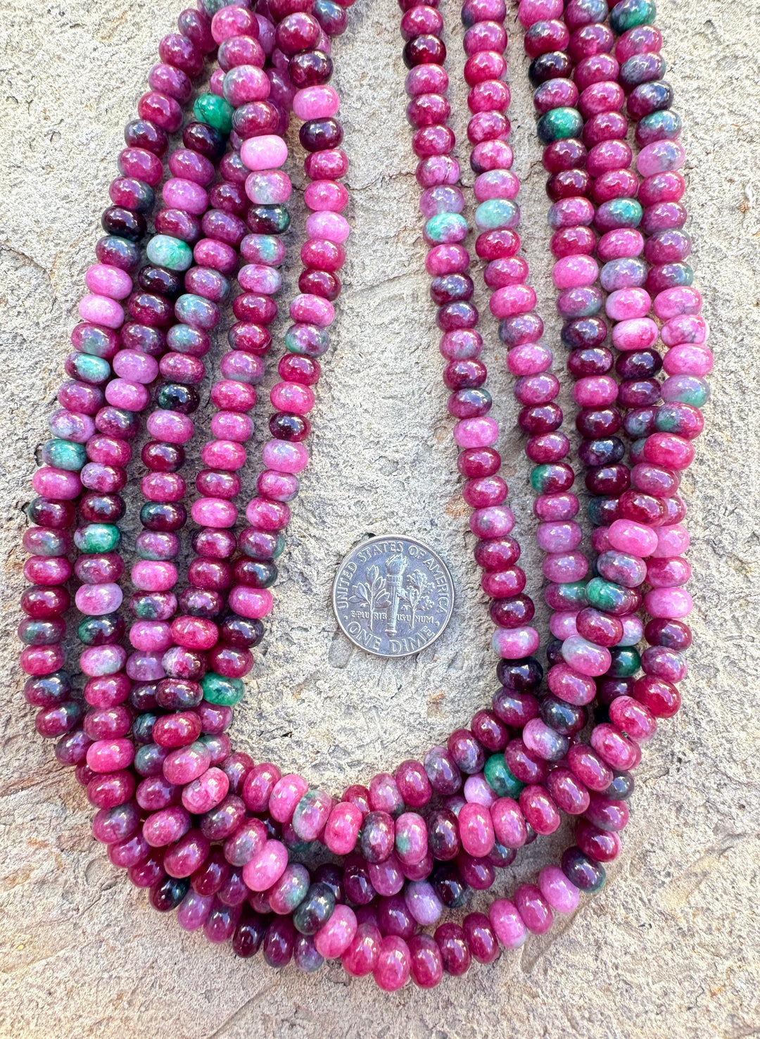 Watermelon Agate (Color Enhanced) 6x4mm Rondelle Beads 15.5