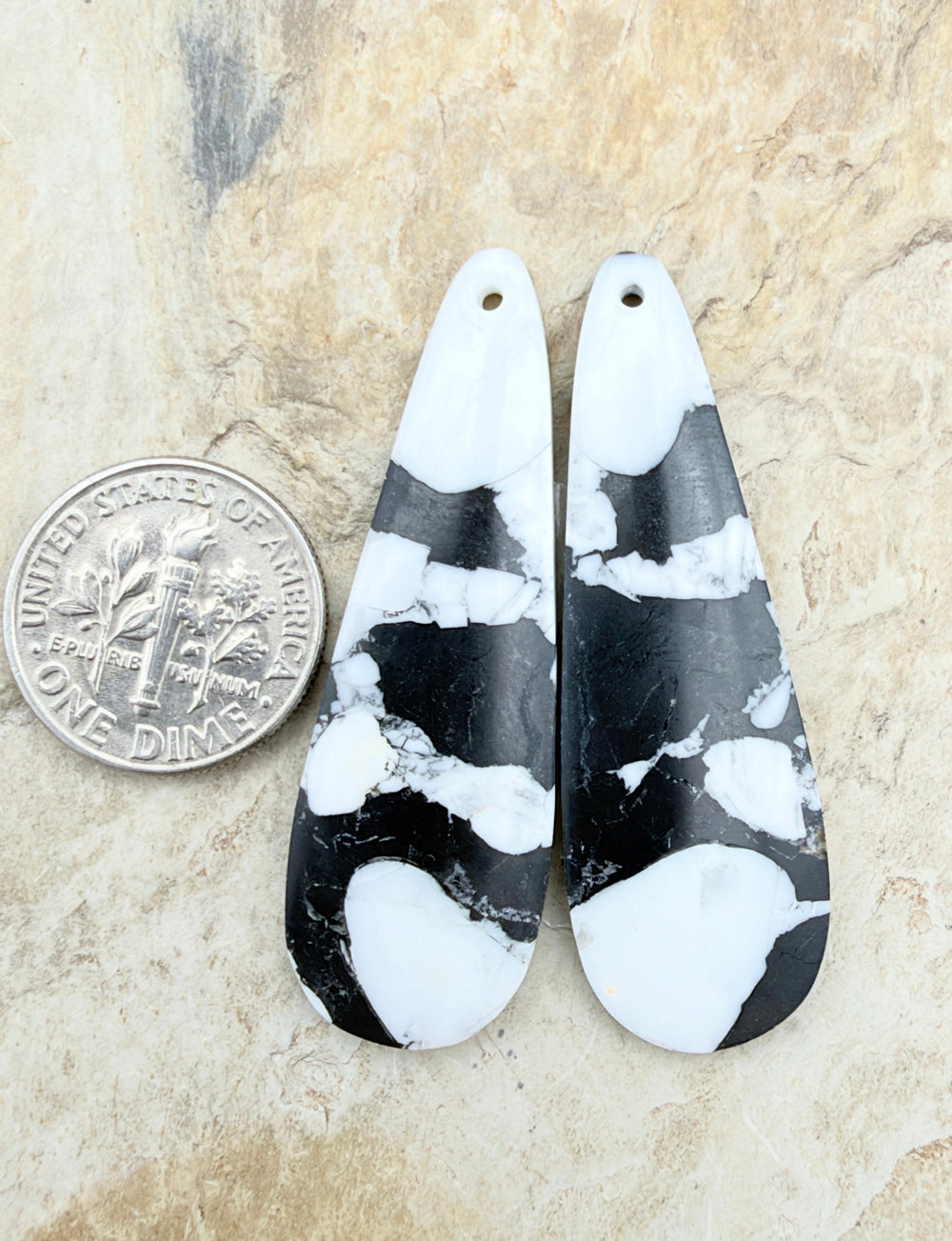 White Buffalo Kingman Composite BIG Earring Slab Bead Pair