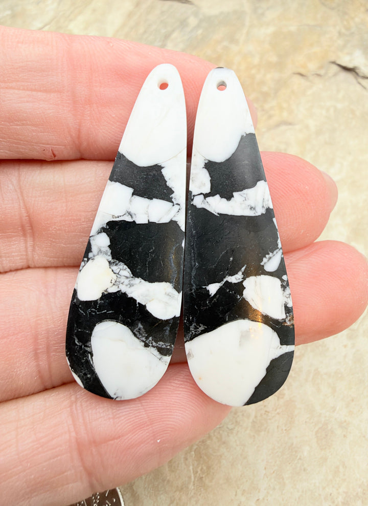 White Buffalo Kingman Composite BIG Earring Slab Bead Pair
