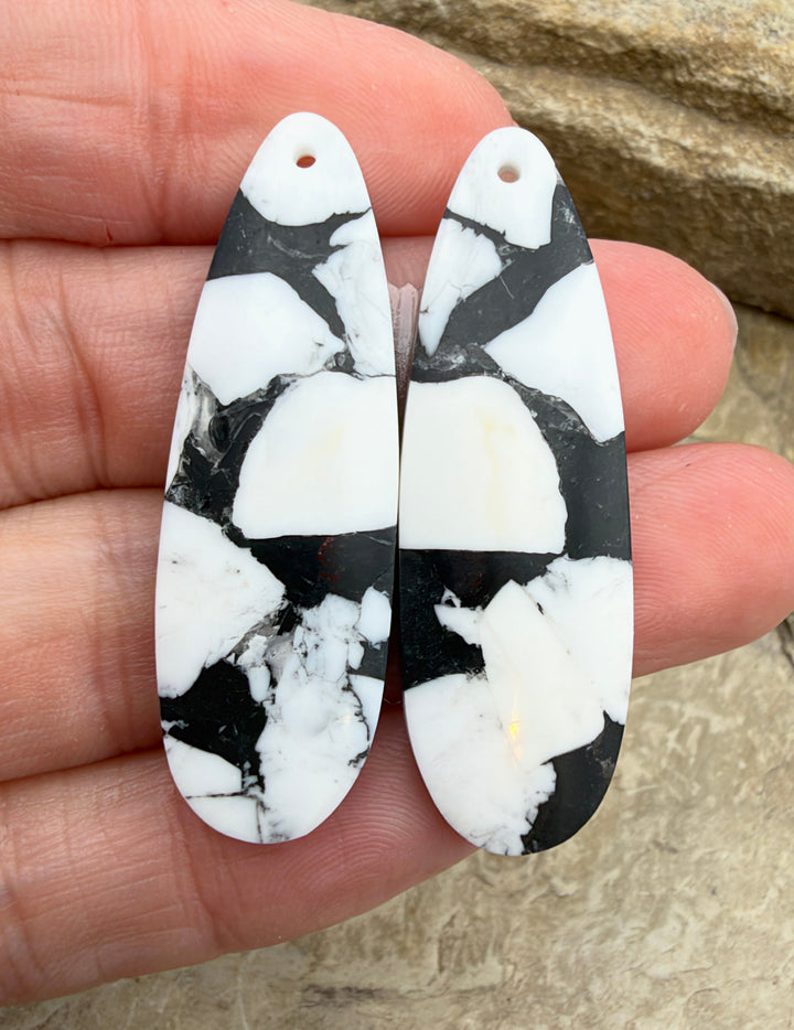 White Buffalo Kingman Composite BIG Earring Slab Bead Pair