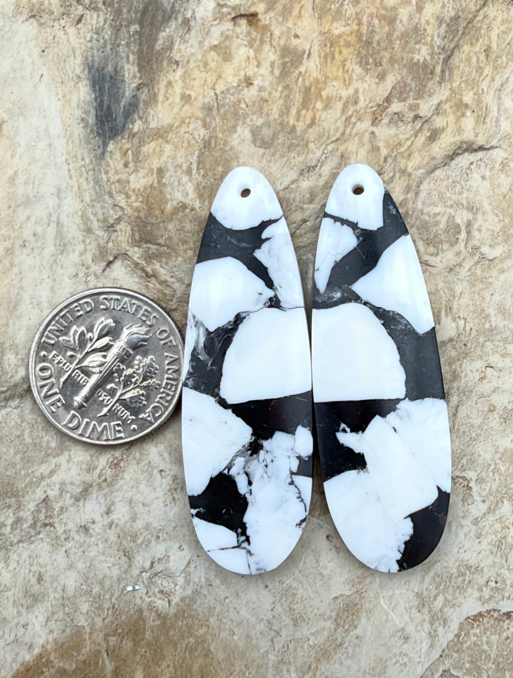 White Buffalo Kingman Composite BIG Earring Slab Bead Pair