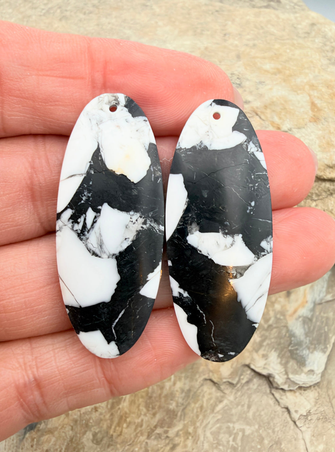 White Buffalo Kingman Composite BIG Earring Slab Bead Pair