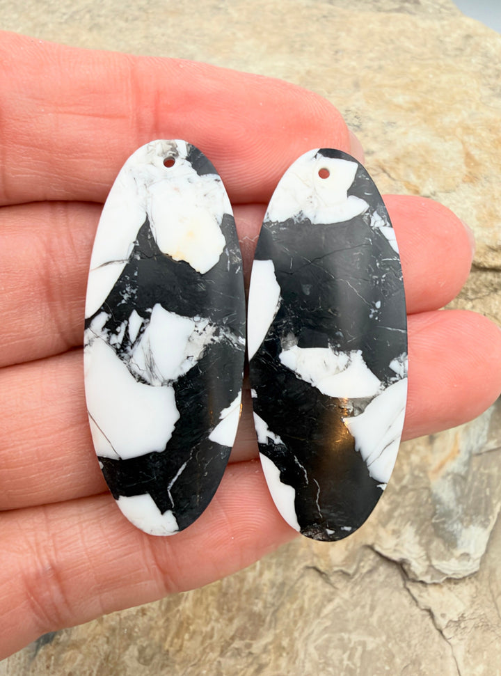 White Buffalo Kingman Composite BIG Earring Slab Bead Pair