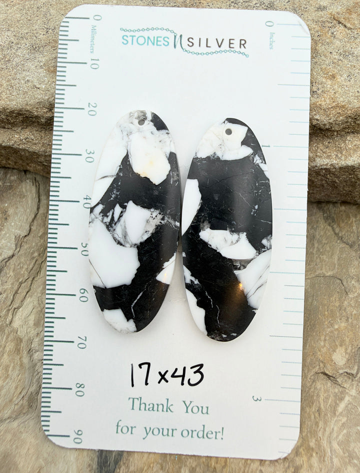 White Buffalo Kingman Composite BIG Earring Slab Bead Pair