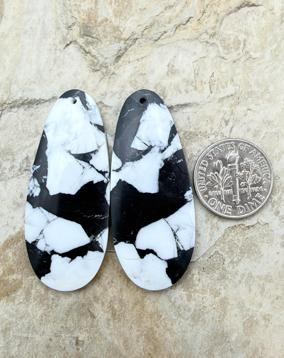 White Buffalo Kingman Composite BIG Earring Slab Bead Pair
