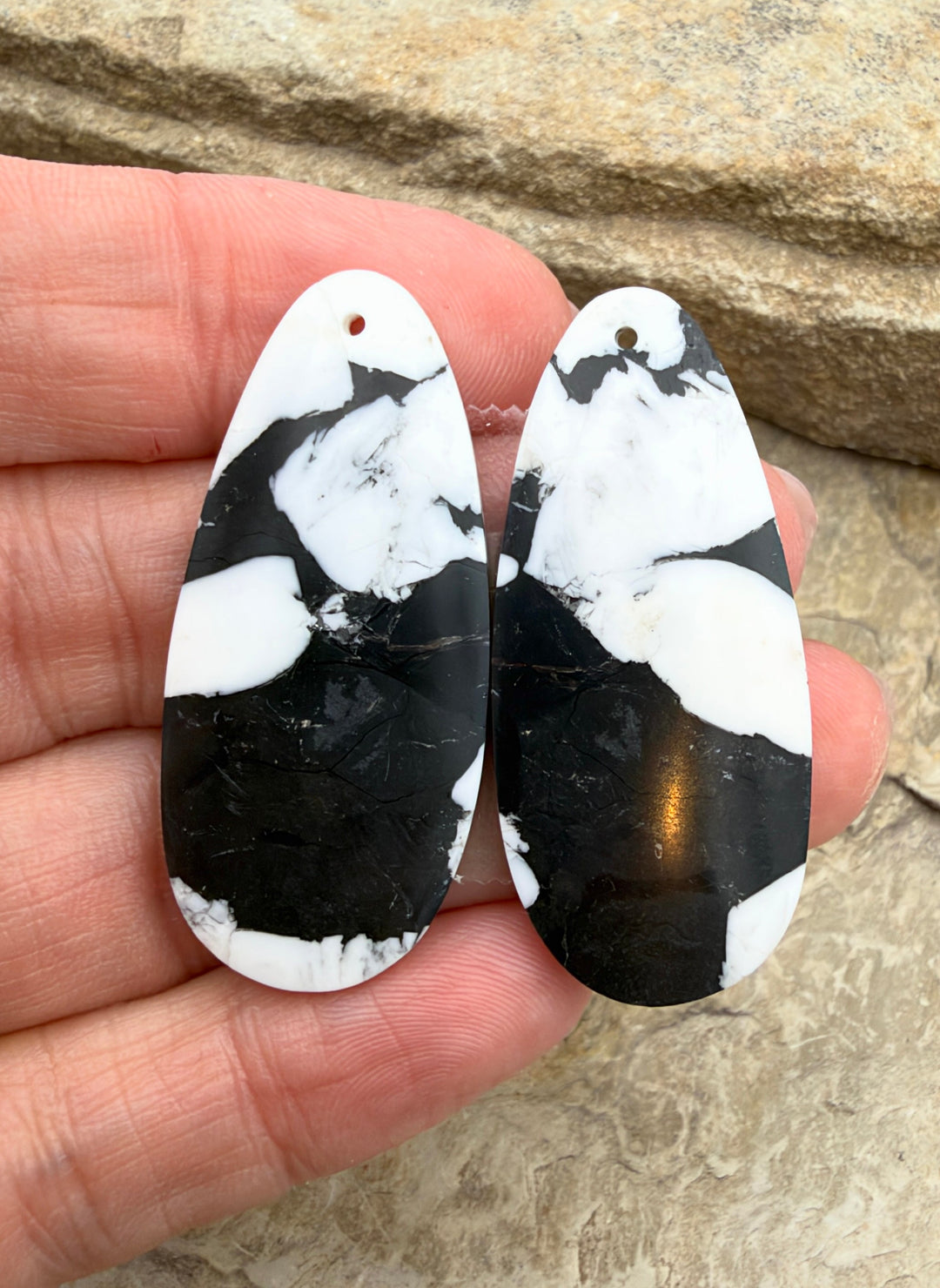 White Buffalo Kingman Composite BIG Earring Slab Bead Pair