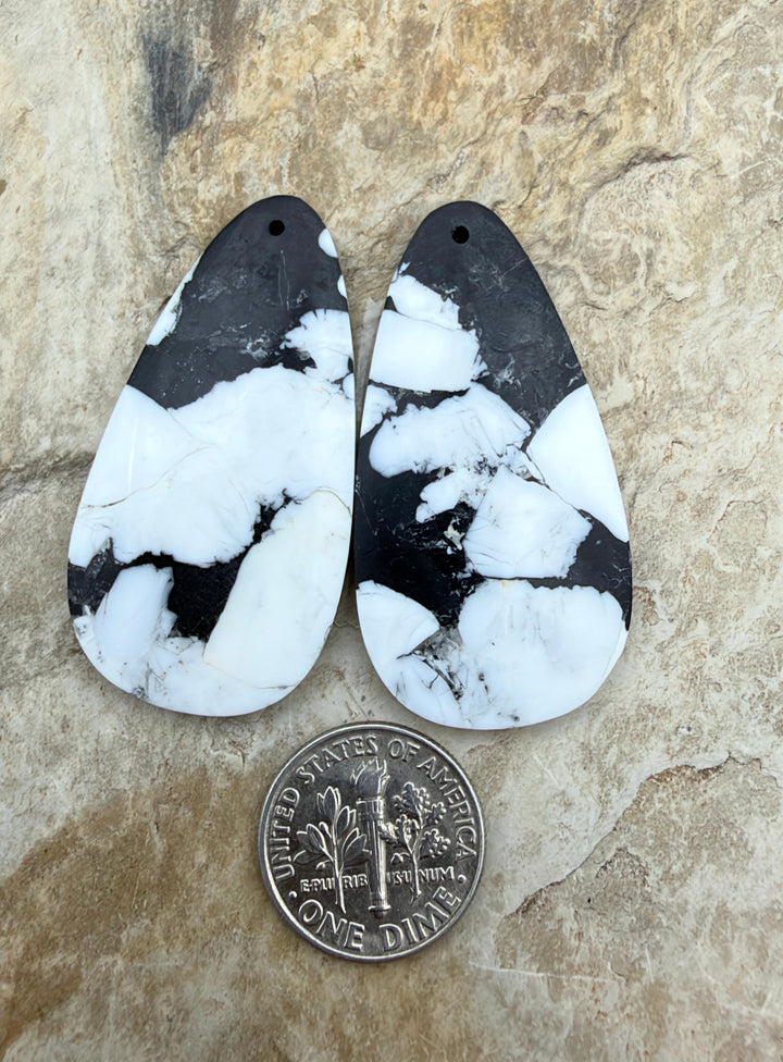 White Buffalo Kingman Composite BIG Earring Slab Bead Pair