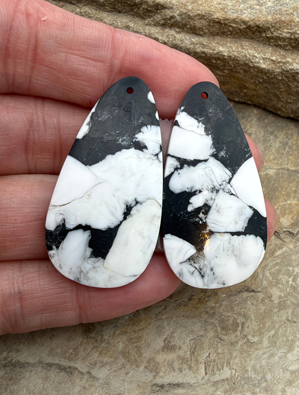 White Buffalo Kingman Composite BIG Earring Slab Bead Pair