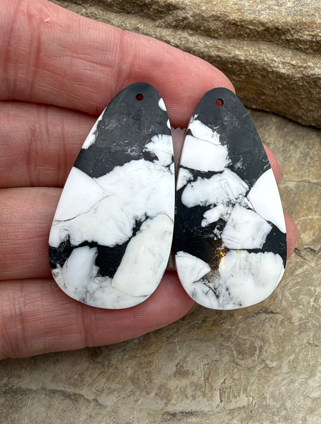 White Buffalo Kingman Composite BIG Earring Slab Bead Pair