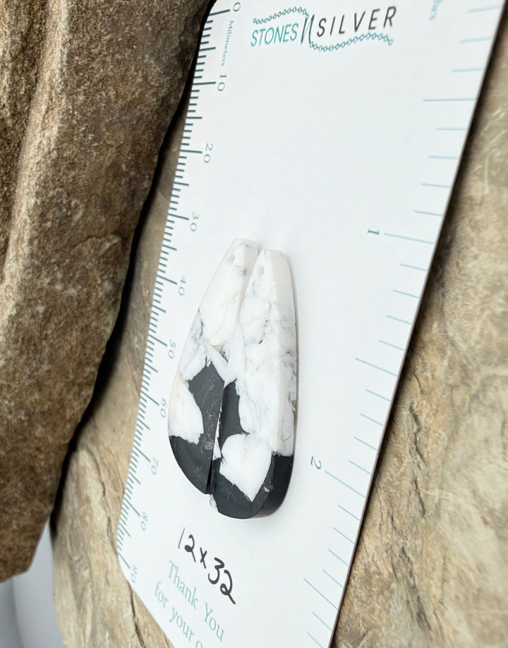 White Buffalo Kingman Composite Earring Slab Bead Pair