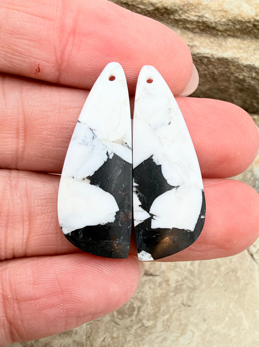 White Buffalo Kingman Composite Earring Slab Bead Pair