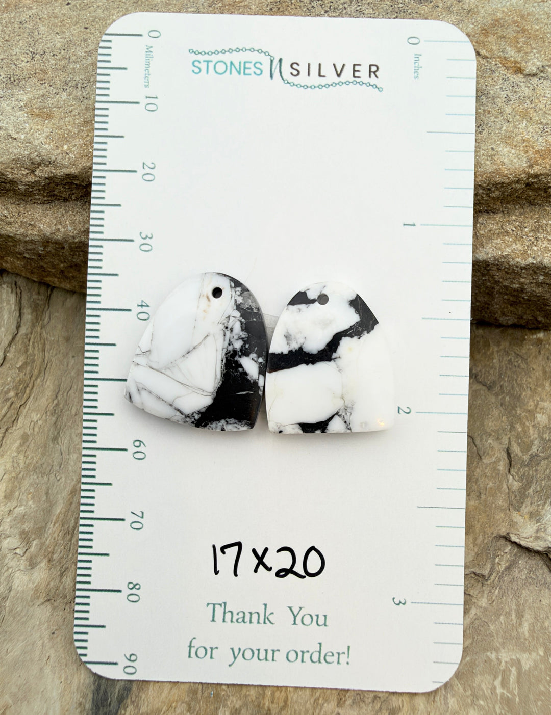 White Buffalo Kingman Composite Earring Slab Bead Pair