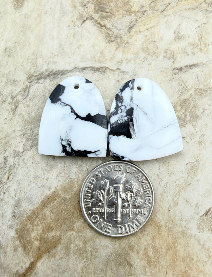 White Buffalo Kingman Composite Earring Slab Bead Pair