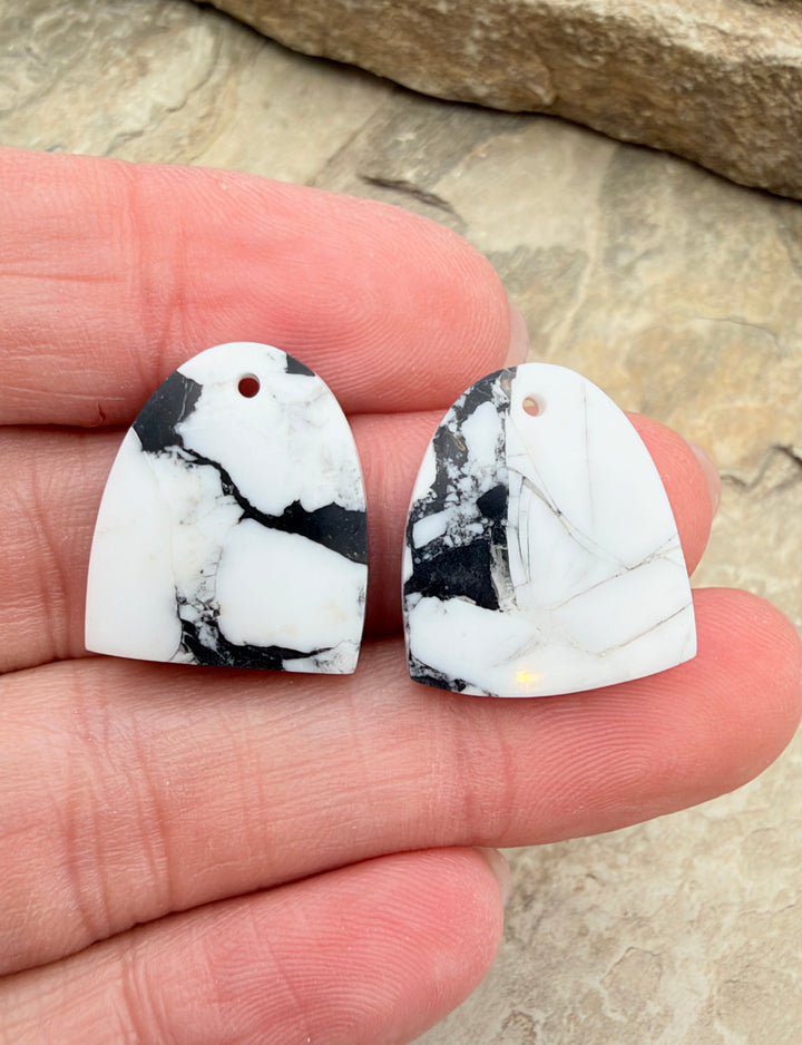 White Buffalo Kingman Composite Earring Slab Bead Pair