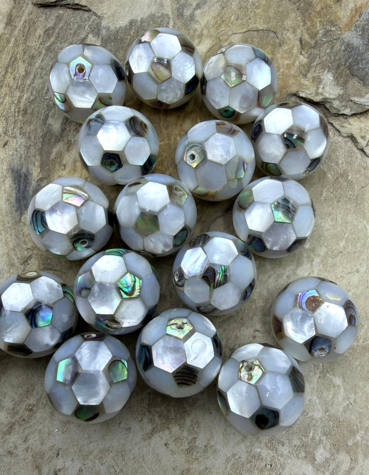 White Mother Of Pearl and Abalone Shell Soccer Ball Beads
