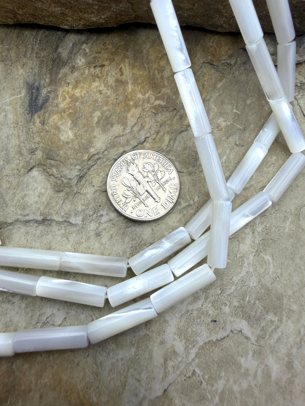 White Mother Of Pearl BIG Tube Beads 4x14mm 16 Inch Strand/