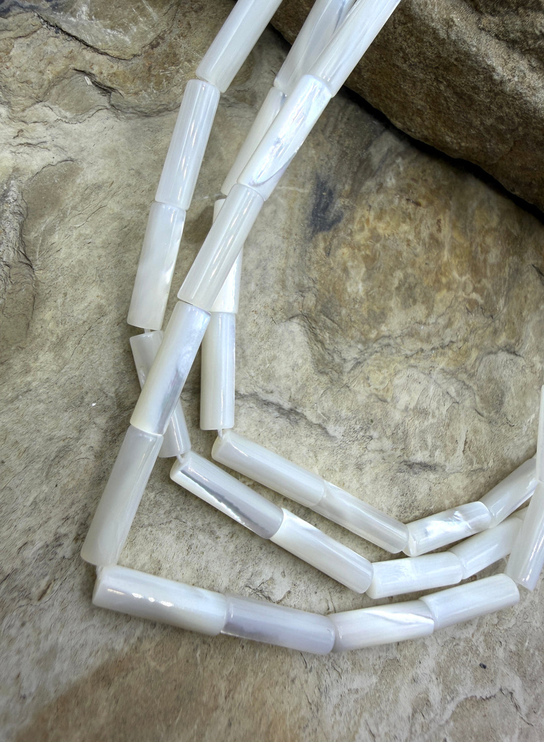 White Mother Of Pearl BIG Tube Beads 4x14mm 16 Inch Strand/