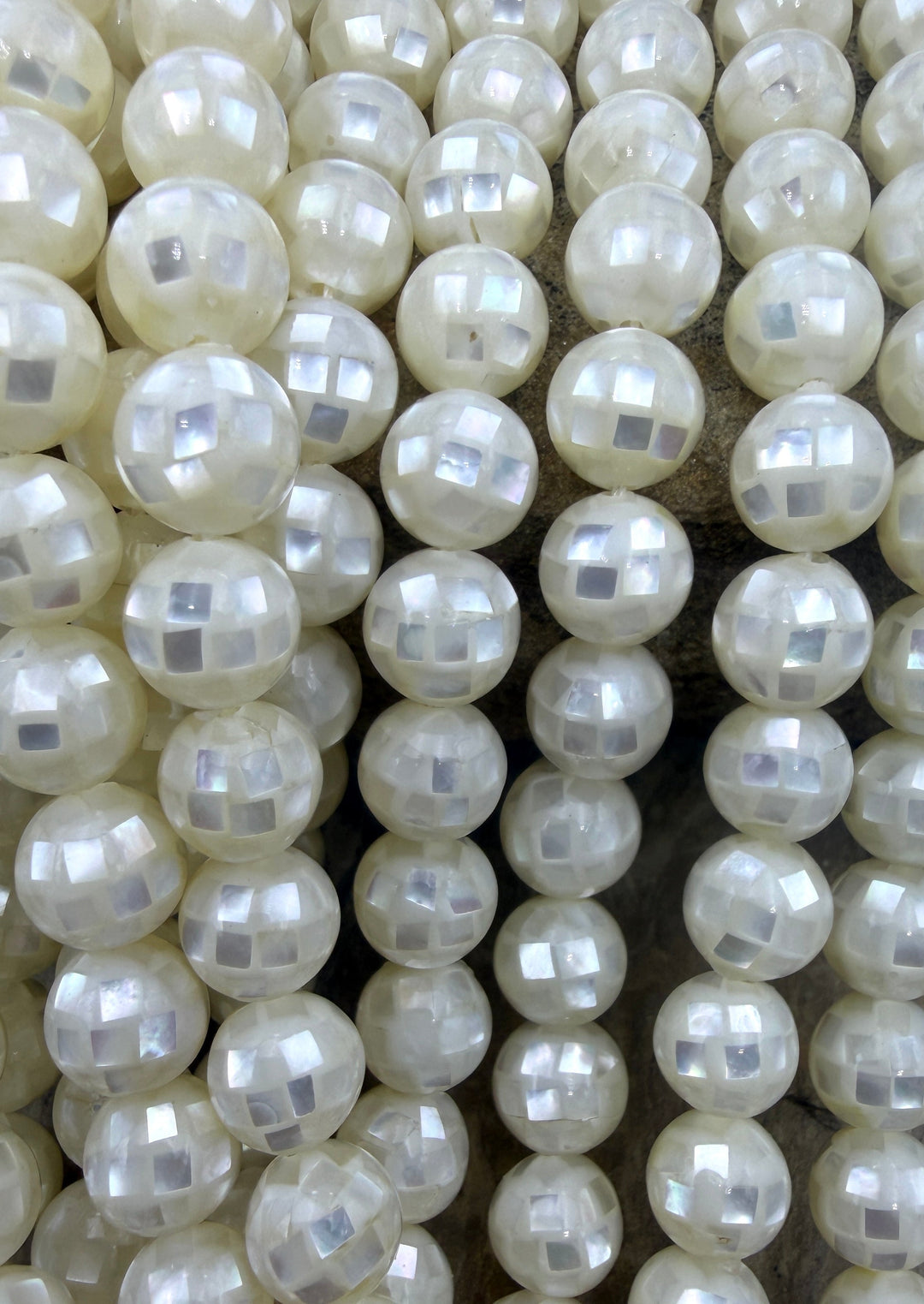 White Mother Of Pearl In Resin 8mm Disco Ball Beads 16 Inch