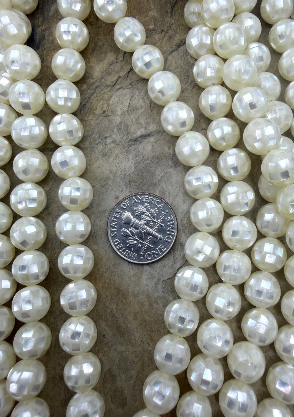 White Mother Of Pearl In Resin 8mm Disco Ball Beads 16 Inch