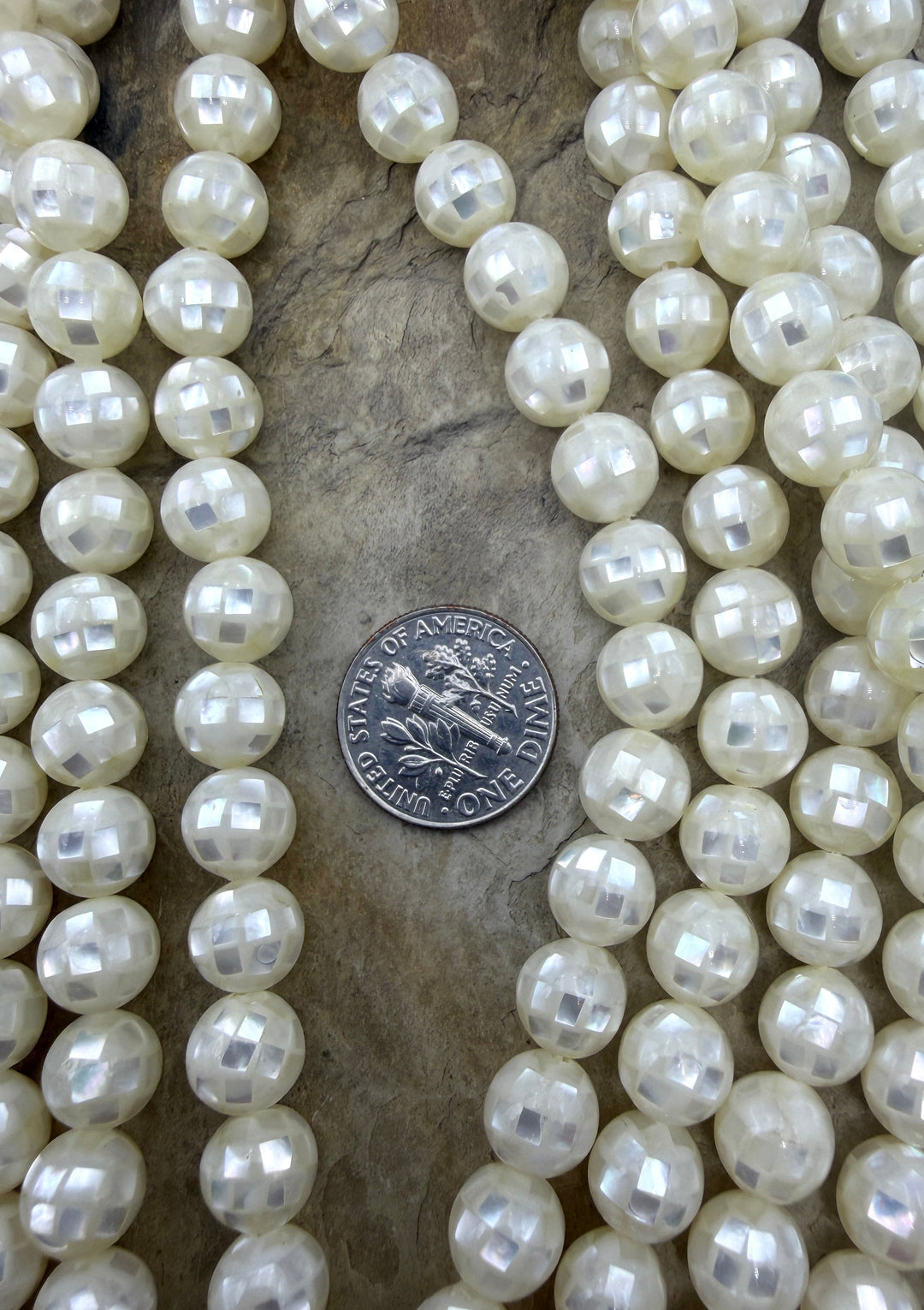 White Mother Of Pearl In Resin 8mm Disco Ball Beads 16 Inch