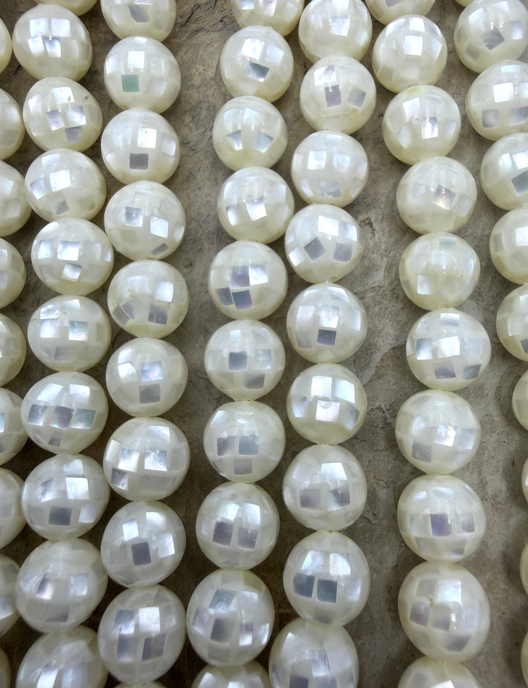 White Mother Of Pearl In Resin 8mm Disco Ball Beads 16 Inch