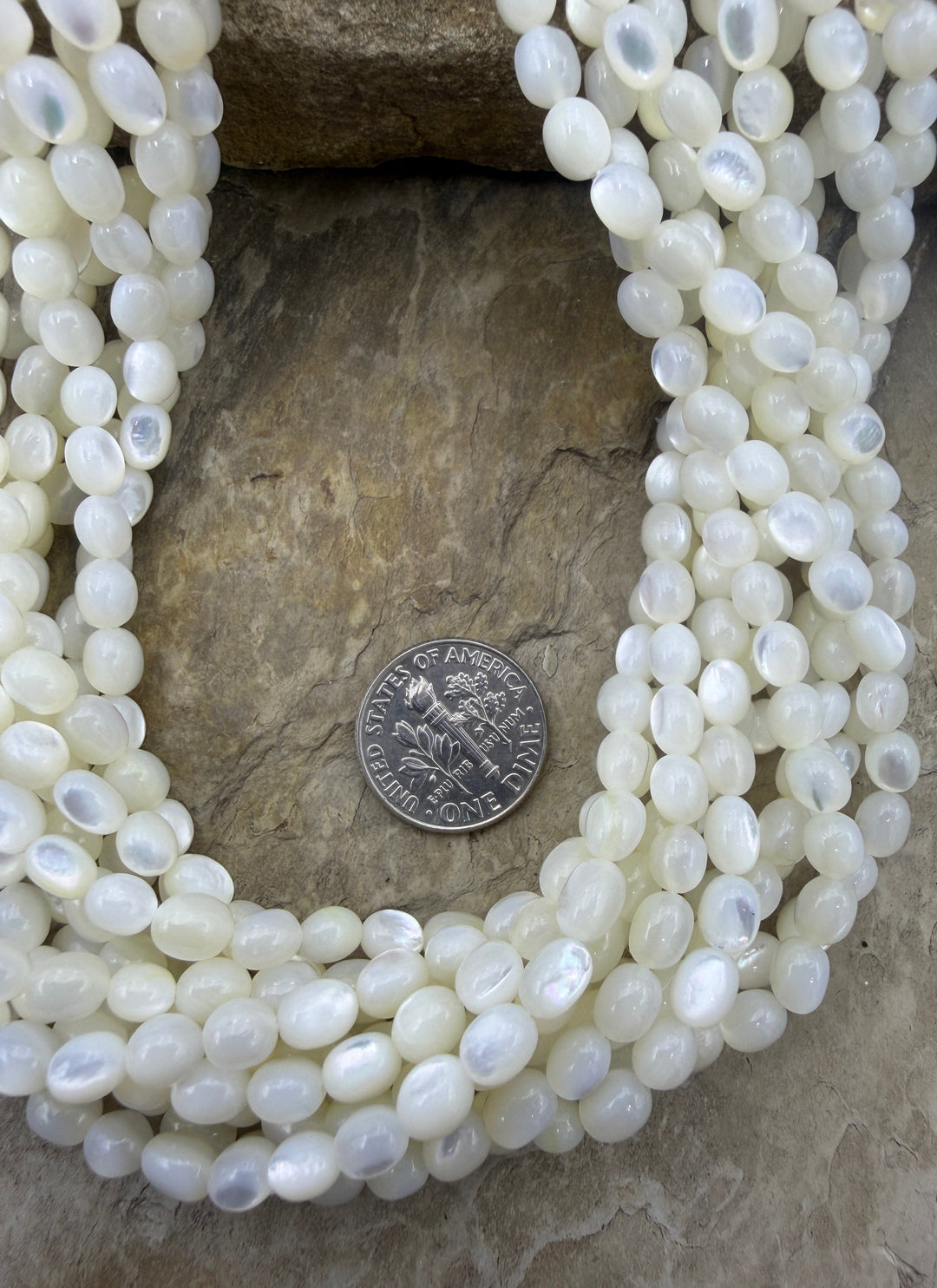 White Mother Of Pearl Rice Beads 4x6mm 16 Inch Strand