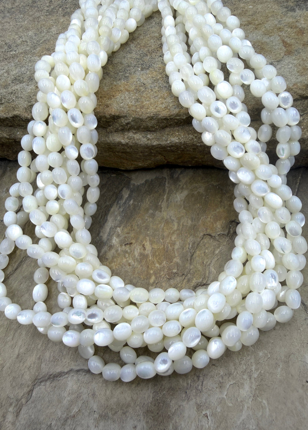 White Mother Of Pearl Rice Beads 4x6mm 16 Inch Strand