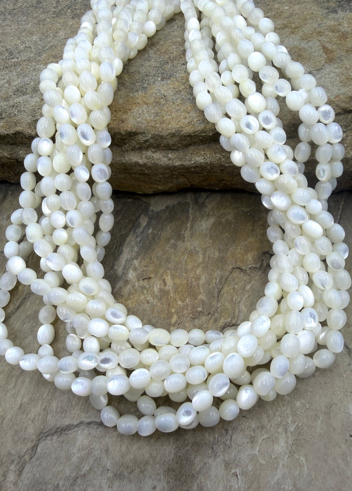 White Mother Of Pearl Rice Beads 4x6mm 16 Inch Strand