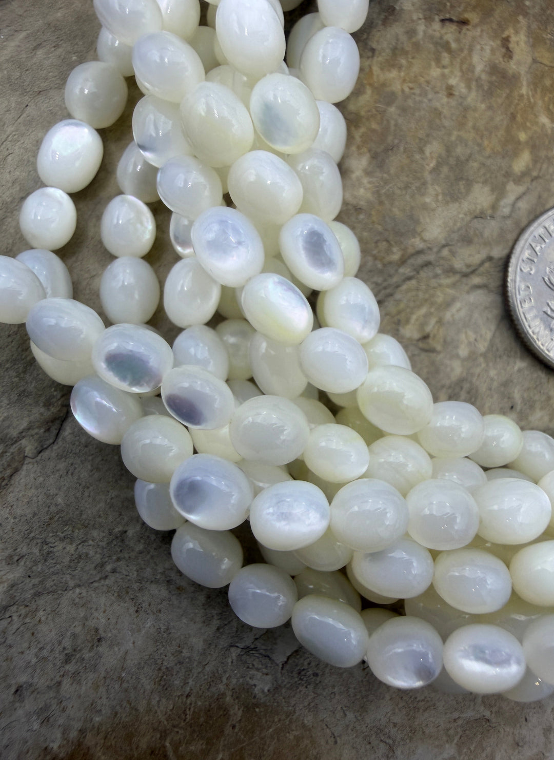 White Mother Of Pearl Rice Beads 4x6mm 16 Inch Strand